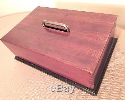 Antique handmade wood carrying playing card clay poker chip holder box set