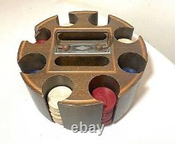 Antique handmade wooden Art Deco poker caddy gambling set cards golf chips