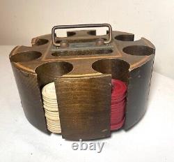 Antique handmade wooden Art Deco poker caddy gambling set cards golf chips