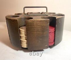 Antique handmade wooden Art Deco poker caddy gambling set cards golf chips