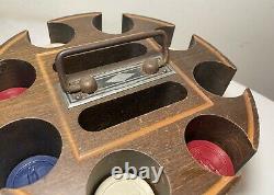 Antique handmade wooden Art Deco poker caddy gambling set cards golf chips