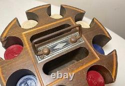 Antique handmade wooden Art Deco poker caddy gambling set cards golf chips