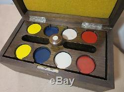 Antique handmade wooden gambling gamin poker clay chip box set card holder caddy
