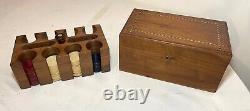 Antique handmade wooden marquetry wood clay poker caddy gambling set chips