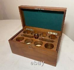 Antique handmade wooden marquetry wood clay poker caddy gambling set chips