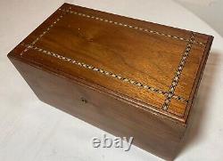 Antique handmade wooden marquetry wood clay poker caddy gambling set chips