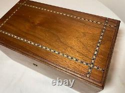 Antique handmade wooden marquetry wood clay poker caddy gambling set chips