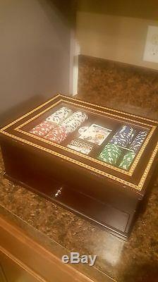 Antique poker chip set in sweet wood box