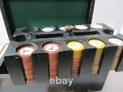 Antique poker chips set clay chip monogrammed letter T with wood box case 256