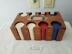 Antique poker chips set in beautiful oak case