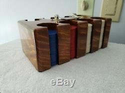 Antique poker chips set in beautiful oak case