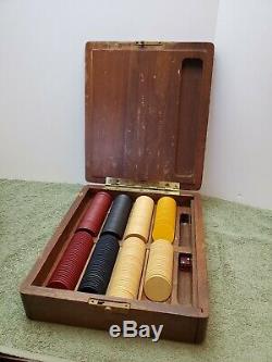 Antique vintage clay chip wood hard box case poker gambling box gaming set