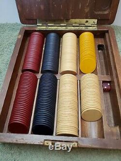 Antique vintage clay chip wood hard box case poker gambling box gaming set