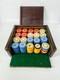 Antique wooden gambling engraved clay poker chip set with wood box