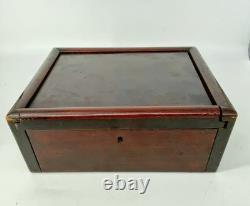 Antique wooden gambling engraved clay poker chip set with wood box