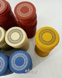 Antique wooden gambling engraved clay poker chip set with wood box