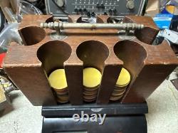 Antique wooden nickel Handle wood clay poker caddy gambling set chips