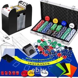 Aoriher Blackjack Poker Chip Set with 300 Chips, Card Shuffler, Dealer Shoe