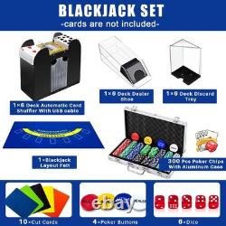 Aoriher Blackjack Poker Chip Set with 300 Chips, Card Shuffler, Dealer Shoe
