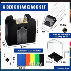 Aoriher Blackjack Poker Chip Set with 300 Chips, Card Shuffler, Dealer Shoe