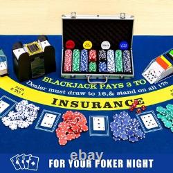 Aoriher Blackjack Poker Chip Set with 300 Chips, Card Shuffler, Dealer Shoe
