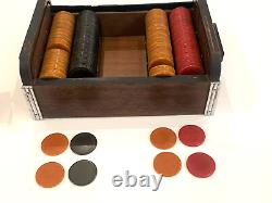 Art Deco Antique Poker Set Roll-Top Wood Case, 200 Bakelite Catalin Chips, Video