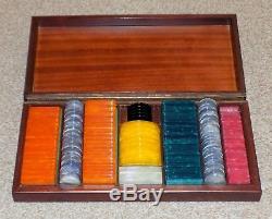 Art Deco Walnut Cased Bespoke Luxury Coloured Bakelite 383 piece Poker Chips Set