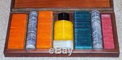 Art Deco Walnut Cased Bespoke Luxury Coloured Bakelite 383 piece Poker Chips Set