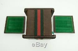 Authentic Gucci Vintage Poker Cube Set Leather Wood Signature Green Red Stripes