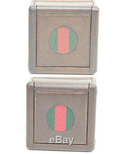 Authentic Gucci Vintage Poker Cube Set Leather Wood Signature Green Red Stripes