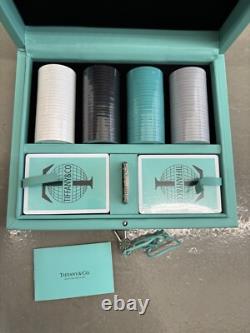 Authentic TIFFANY & CO Full Poker Chip Set Set Of 2 Playing Cards Travel Case