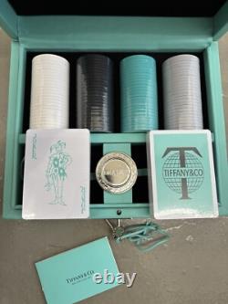 Authentic TIFFANY & CO Full Poker Chip Set Set Of 2 Playing Cards Travel Case