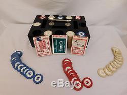 Bakelite Antique Poker 300 Chip Set With Dark Cherry Wood Case Casino