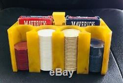 BAKELITE Poker CHIP HOLDER SET BUTTERSCOTCH/BROWN Swirls Cards and Chips