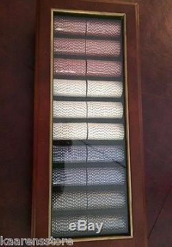 BOMBAY& CO. Poker Chip Set Mahogany Case withglass top, Never used, SEALED CHIPS