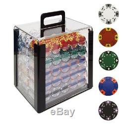BRAND NEW 1000 14G Tri Color Ace/King Clay Poker Chips Set FREE ACRYLIC CASE