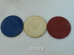Bakelite Boston Terrier French Bulldog Poker Chip Set Red/white/blue 150 Rare