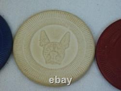 Bakelite Boston Terrier French Bulldog Poker Chip Set Red/white/blue 150 Rare