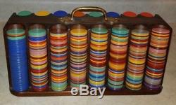 Bakelite/Catalin Poker Chip Multi-Color Set, Approx. 1000 Pieces with Wooden Caddy