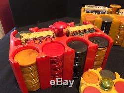 Bakelite Catalin poker chip caddy collection set of five