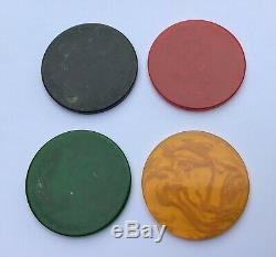 Bakelite Poker Chips Marbled Translucent 200 Rare Box Set Green Blue Yellow Red