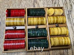 Bakelite Poker Chips set in Lowe Game Box with Lock & Key