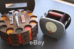Bakelite Swirl Poker Chip Set with Inlaid Wood holder & Shuffler Total 300 Chips