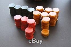 Bakelite Swirl Poker Chip Set with Inlaid Wood holder & Shuffler Total 300 Chips