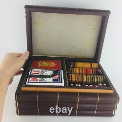 Bakelite Traveling Game Set Poker Chips, Dominoes, Dice, 2 Decks of Cards