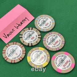 Bellagio Resort Casino Las Vegas NV Set of 6 Tournament Poker Chips 5-10000