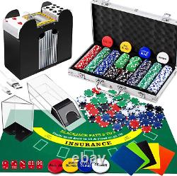 Blackjack Casino Set, Include 300 Poker Chips, Double Sided Casino Felt, 1 Shuff