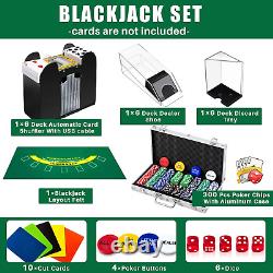 Blackjack Casino Set, Include 300 Poker Chips, Double Sided Casino Felt, 1 Shuff