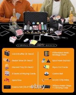 Blackjack Set Casino Set Blackjack Game Combo Set Card Shuffler, 300Pcs Poker C