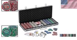 Bling Clay Poker Chip Set 500 Striped Chips & Accessories in Aluminum Case